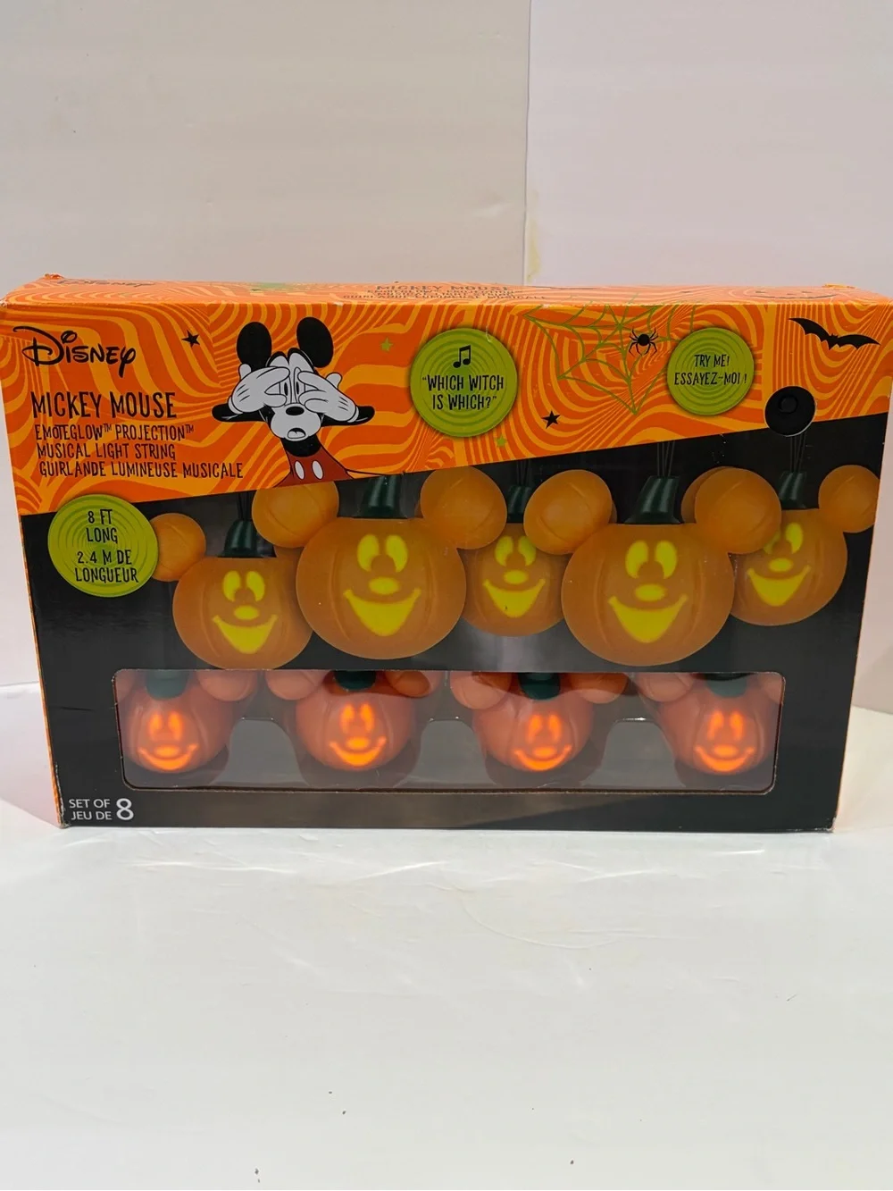 Disney Mickey Mouse Pumpkin Face EmoteGlow String Lights with Music NIB